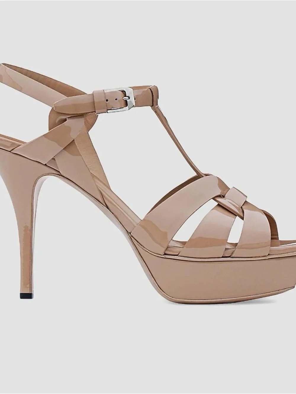 Yves Saint Laurent Nude Patent Leather T-Strap Platform Heels
